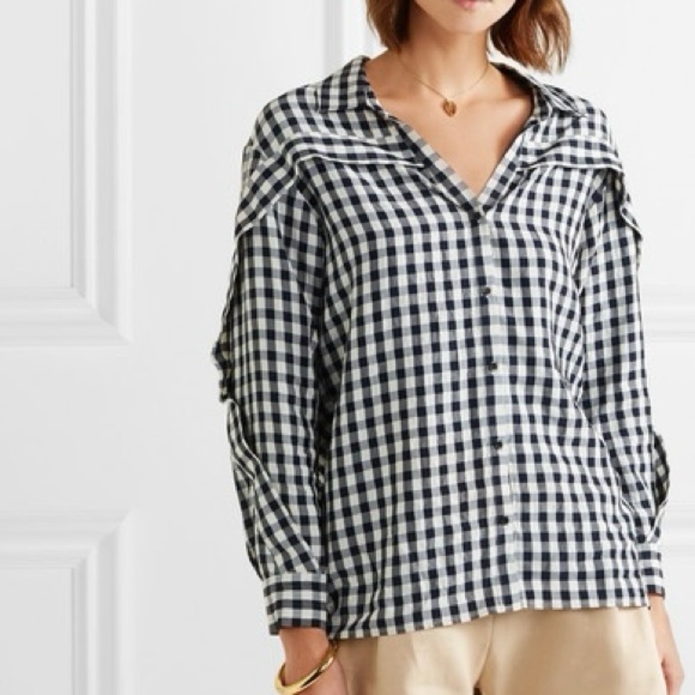 Maje Ruffled Gingham Canvas Shirt size 3